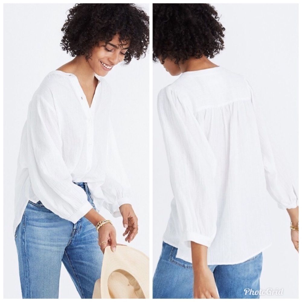 Madewell shimmer striped peasant top
